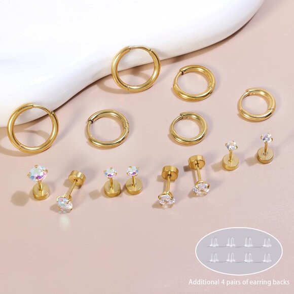 Titanium Earrings Set Hypoallergenic Stud & Hoop Earrings for Sensitive Ears - Picture 4 of 7